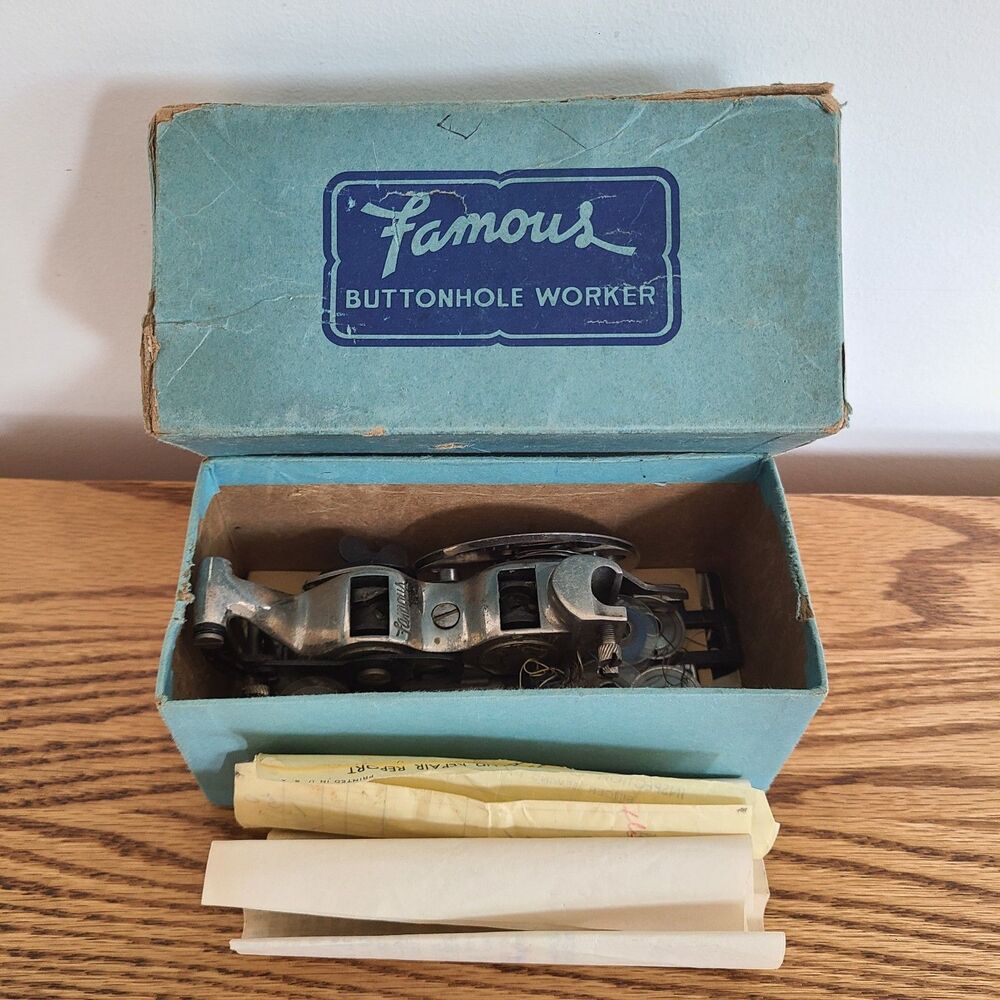 Vintage White Rotary Model C Famous Buttonhole Worker Attachment w/ Original Box